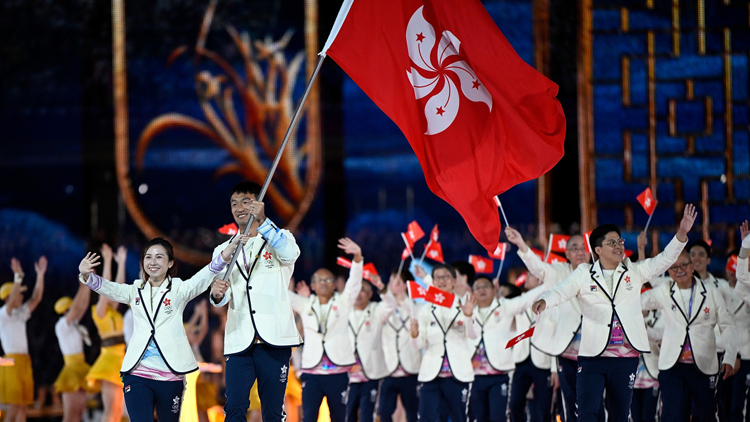 特區政府14日為杭州亞運港隊舉行歡迎儀式 李家超等出席