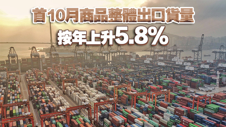 本港10月商品出口貨量按年升0.3% 商品整體出口價格按年上升3.4%